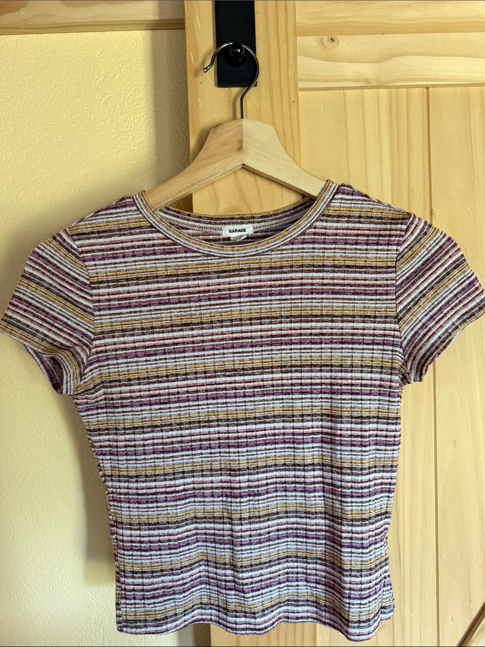 Garage Short-Sleeve Ribbed Tee in Purple, White & Tan Stripes